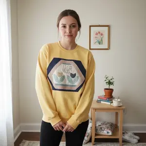 Spring Patchwork Crewneck • Vintage Quilt Patch Pullover • Pastel Cottagecore Sweatshirt