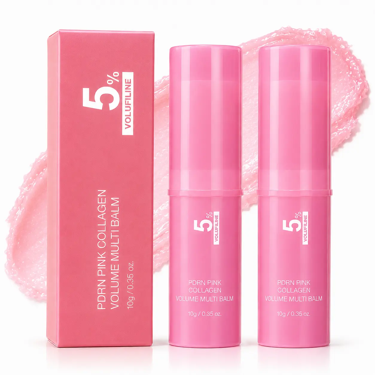 PDRN Pink Collagen Multi Balm Stick – Korean Skincare Face & Lip Balm with Volufiline, PDRN & NAD, Hydrating Firming Care for Under-Eyes, Neck, Forehead, Smile Lines & Dry Lips