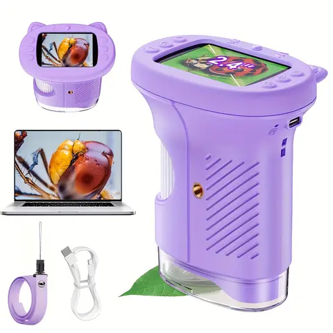 Handheld LCD USB Digital Microscope for Kids and Adults with IPS Screen, 8 Adjustable LED Lights, Capture Photos and Videos, Perfect Gift for Birthdays and Holidays Rechargeable Portable Microscope