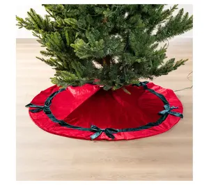 Glitzhome 48"D Red Velvet Christmas Tree Skirtwith Bows