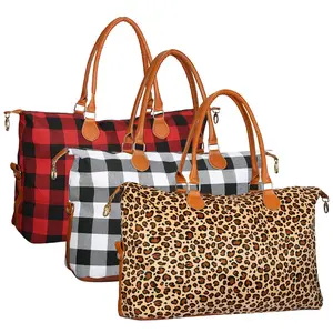 Women's Large Weekender Travel Bag, Leopard/ Buffalo Plaid Duffle Tote for Overnight, Gym, Carry-On,summervibes summerwins