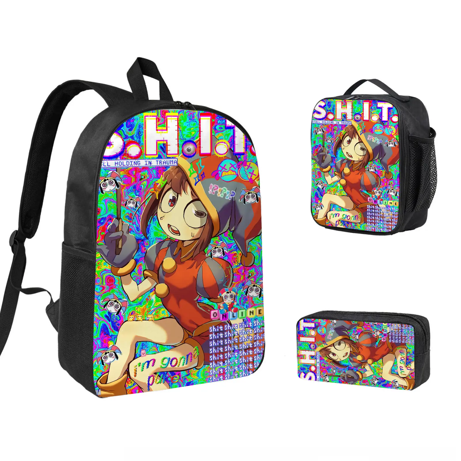 the amazing digital circus 3 PCS Backpack Set, Durable School Bookbag with Insulated Lunch Bag & Pencil Case for Teens Boys Girls, Comfortable Travel Daypack Gift for Fans d-304