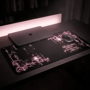 Pink Silent Hill Gothic Chandelier Script Desk Mat | Black Keyboard Mouse Pad