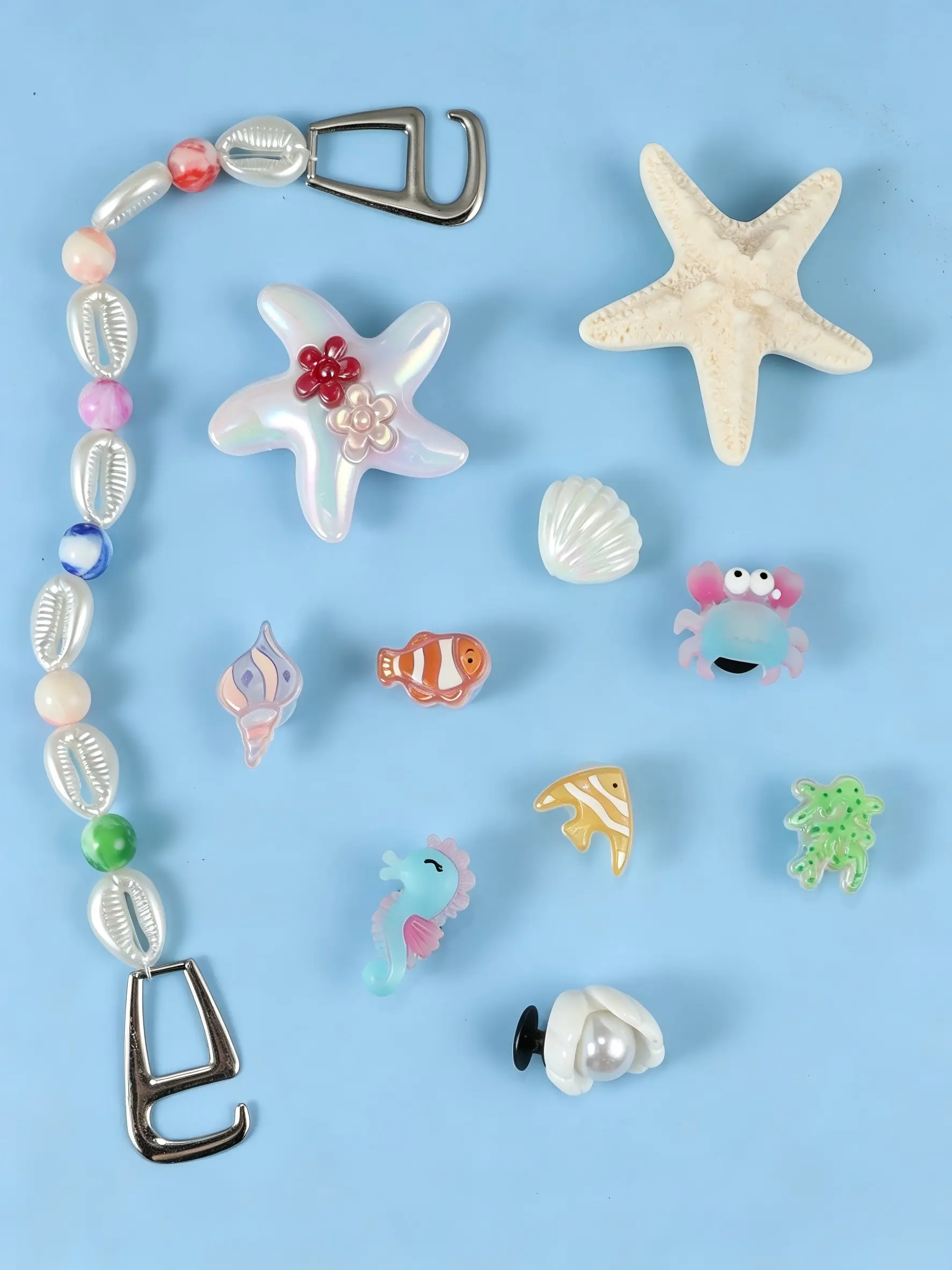 DIY 11PCS Underwater World Croc Charms Set Starfish Shell Sea Creatures Detachable Chain Clog Accessories Cute Summer Beach Shoe Decorations Shoe Embellishment Set for Women Kids
