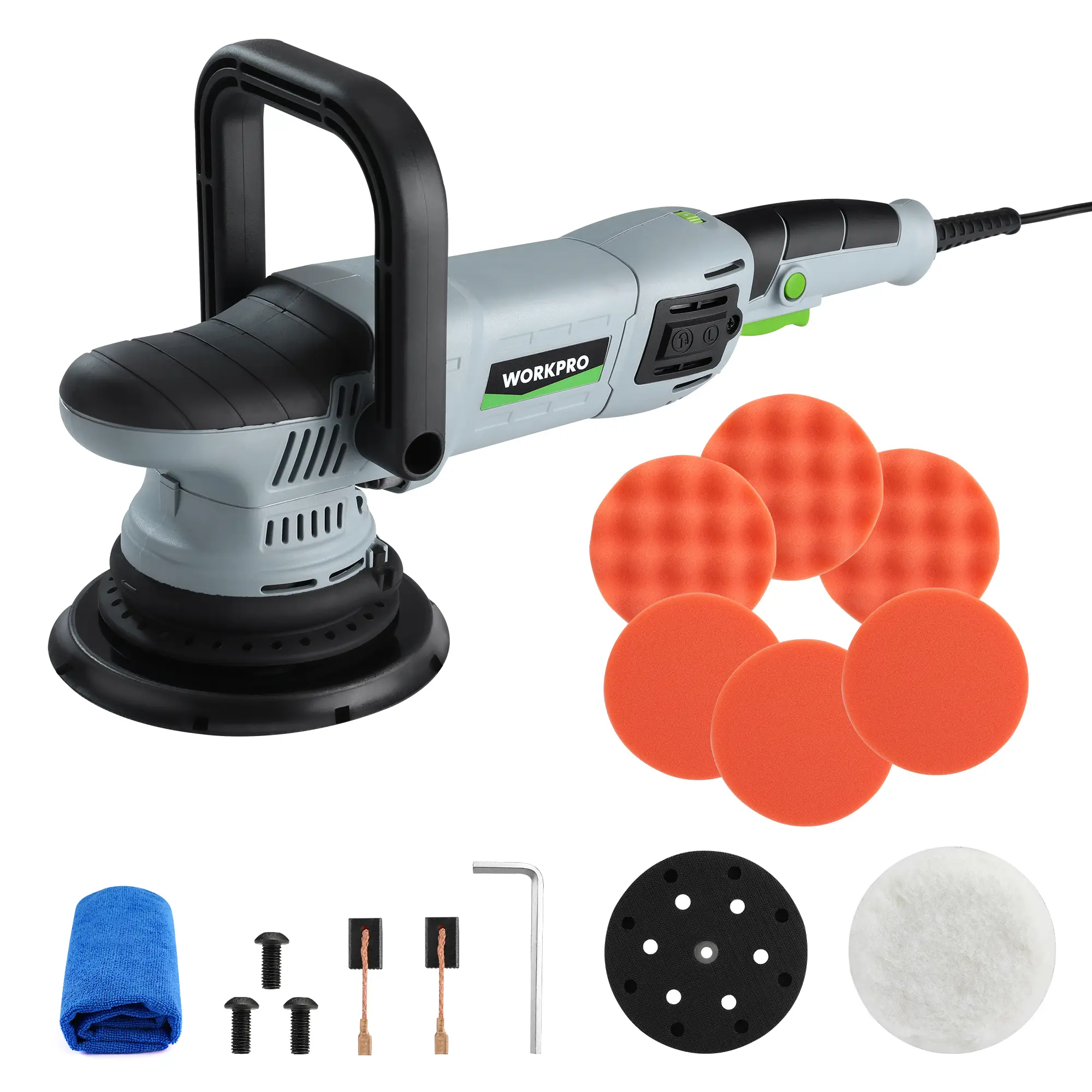 #summersale WORKPRO Buffer Polisher, 6-inch 1080W Dual Action Random Orbital Polish Kit for Car Detailing, 6 Variable Speed DA Polisher with Backing/Woolen/Foam Pads, Towel for Waxing, Buffing, Polishing