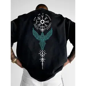 Womens Short Sleeve Graphic T Shirt Vintage Wash Crew Neck Streetwear Top Gothic Rune Compass Symbol Tribal Phoenix Bird Print Y2K Casual Outfit