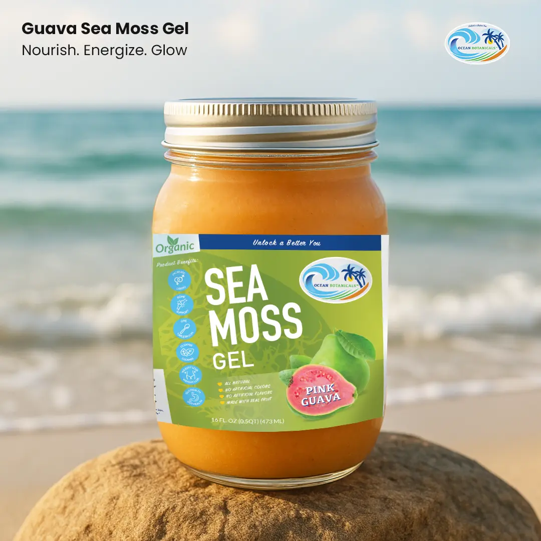 Ocean Botanicals Pink Guava Sea Moss Gel, Natural Daily Dietary Supplement, Wellness Essential