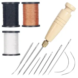 14Pcs Nylon Thread Sewing Kit, 80 Yards Each, Heavy Duty Needles (5 Straight, 2 Curved), Sewing Awl, Ideal for Upholstery, Leather, Shoes & DIY Crafts - Home Improvement.