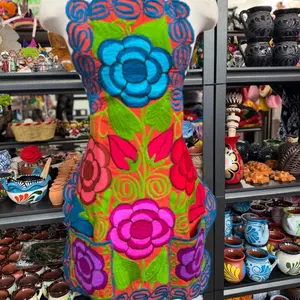 Mexican Embroidery Apron with Vibrant Floral Designs