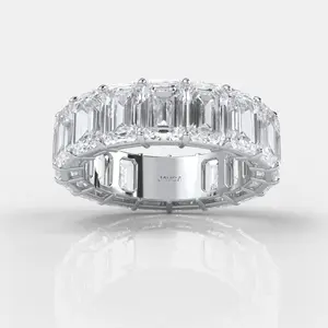 14k White Gold Women Wedding Eternity Ring Emerald Diamond Engagement Band 11 Ctw.