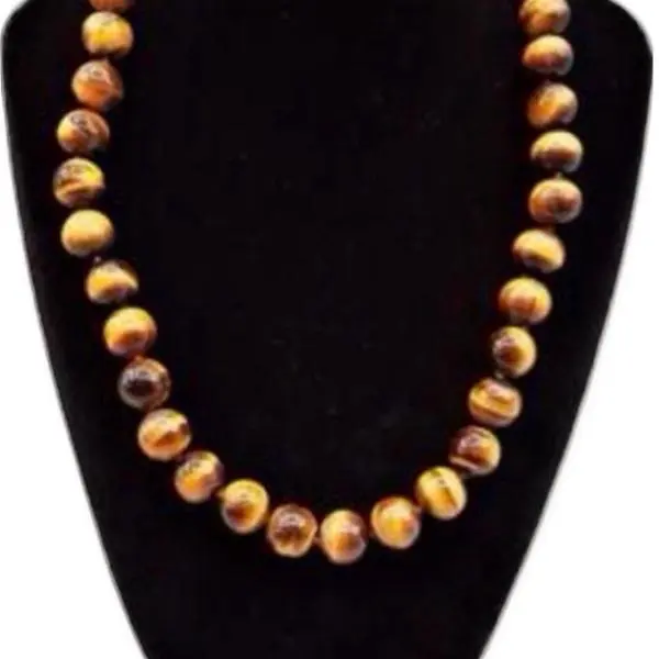 Whitney Kelly Handcrafted Tigers Eye Bead Necklace in Rich Brown and Gold Tones 16 Inches with 3.5 Inch Extender in Sterling Silver