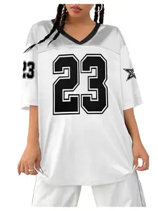 Brave-Luxe Women's Street-Style Cool Vintage Sport Soccer Oversized Jersey Women V Neck Tshirt Number Graphic Tee Y2k Streetwear Short Sleeve Top Casual Fit for Daily Outfit Womenswear Cute Leggings pants SpringStatementsPants