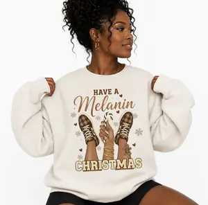 Retro Have A Melanin Christmas Black Girl Sneakers Crewneck Sweatshirt, Black Girl Magic Sweater, Xmas Gifts for Black Women