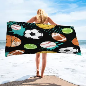 Graffiti Style Sports Ball Pattern Beach Towel, Lightweight Soft Microfiber Towel, Sand Resistant Quick Dry Bath Towel for Beach Travel Gym, Cool Sports Themed Summer Towel
