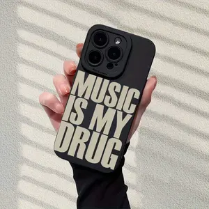 Phone Case:Music Is My Poison" Letter Pattern , -Selling Creative Text Design, Black Angel Eye TPU Protective Cover, Stylish And Minimalist Trendy Gift, Suitable for Iphone 16/15/14/12/11