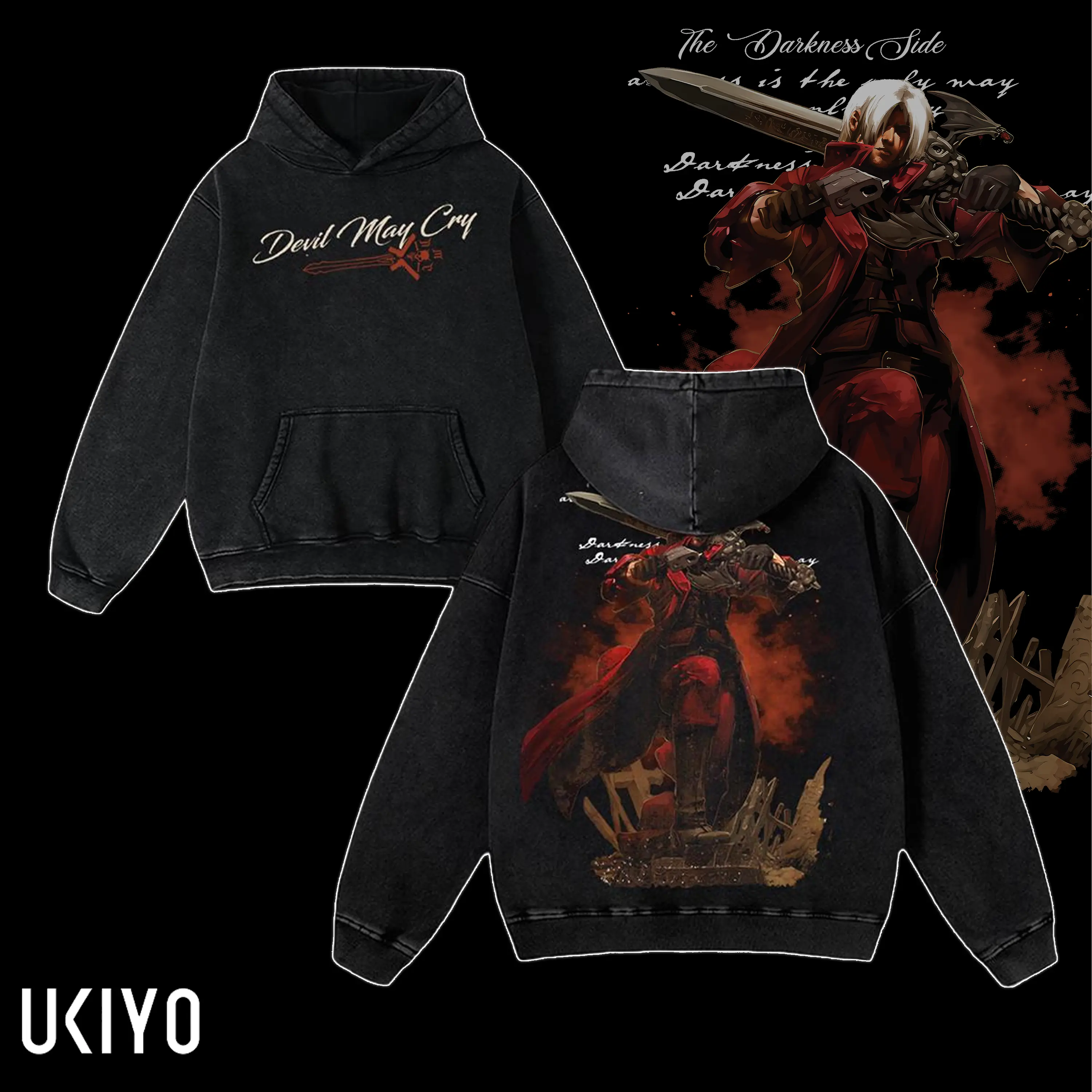 Devil May Cry Dante and trish son of sparda Anime Manga game Vintage Cotton 2 sided Washed Tshirt Sweatshirt Hoodietees Top Casual graphic t-shirts
