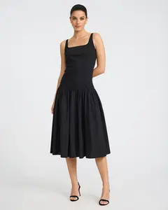 Express Poplin Scoop Neck Sleeveless Drop Waist Midi Dress