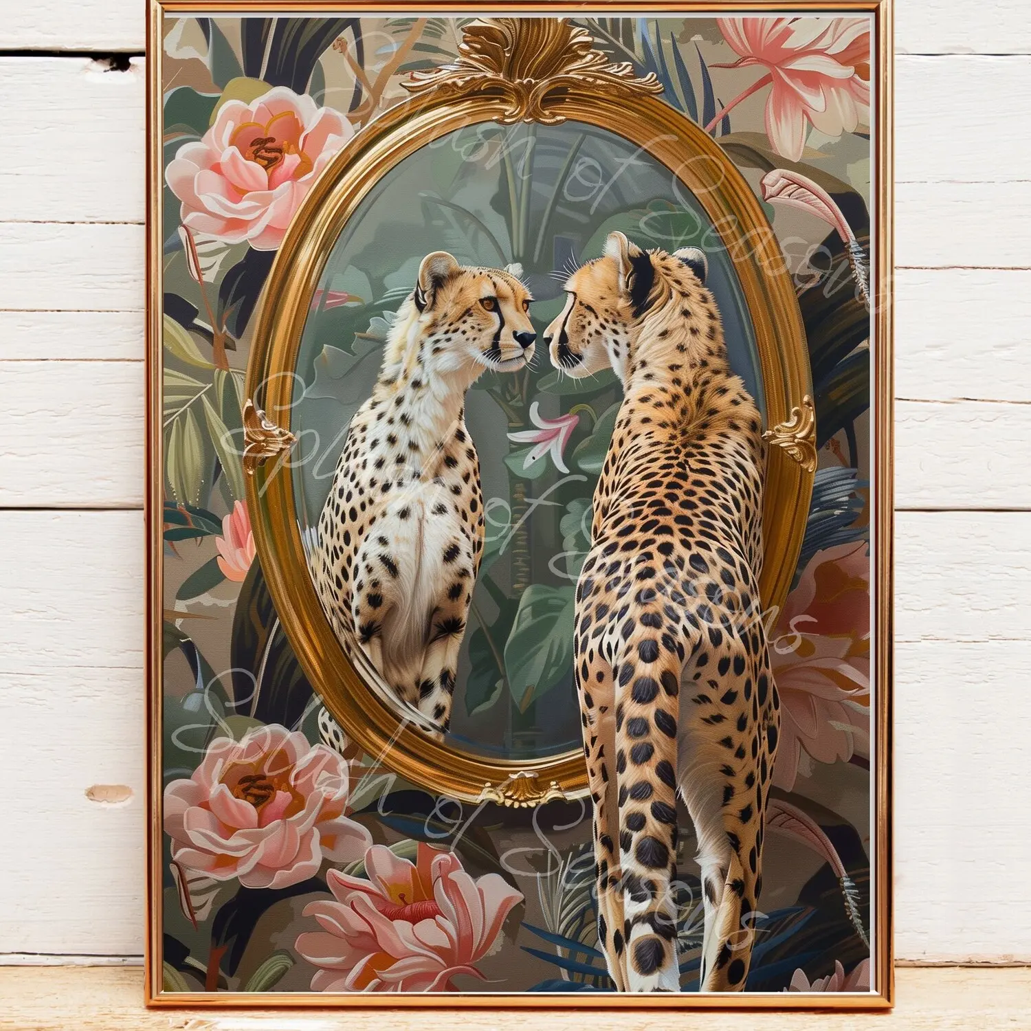 Cheetah In The Mirror Bathroom Print, Tropical Home Decor, Cheetah Bathroom Wall Art, Housewarming Gifts, Eclectic Decorations, Edgy Art Ornaments Artistic