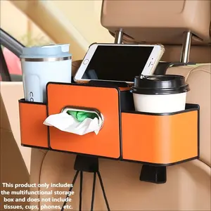 1 Pcs Car Tissue Box with Seat Back Water Cup Holder, Multi-Functional Storage Box with Hooks, 3-in-1 Car Organizer with Phone Holder, Tissue Box & Hooks. Stable & Non-Slip for Watching Videos & Drinking Coffee in Car.