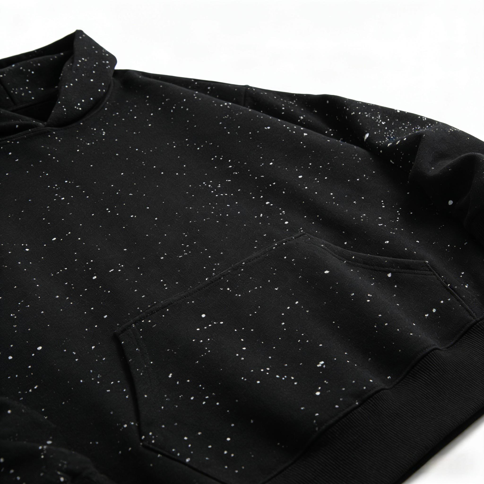 Black Speckled Oversized Hoodie, Y2K Starry Sky Splatter Print Pullover, Casual Streetwear Sweatshirt with Kangaroo Pocket, Comfy Loose Fit Hooded Top for Men Women