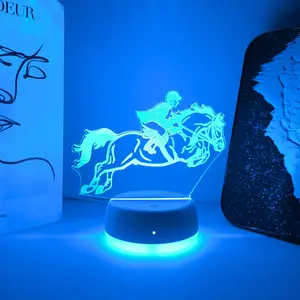 1pc Equestrian Horse Riding 3D Color Gradient Night Light, USB Powered Touch Switch, Home Decor Lighting, Ideal Gift Idea, Round Night Lamps