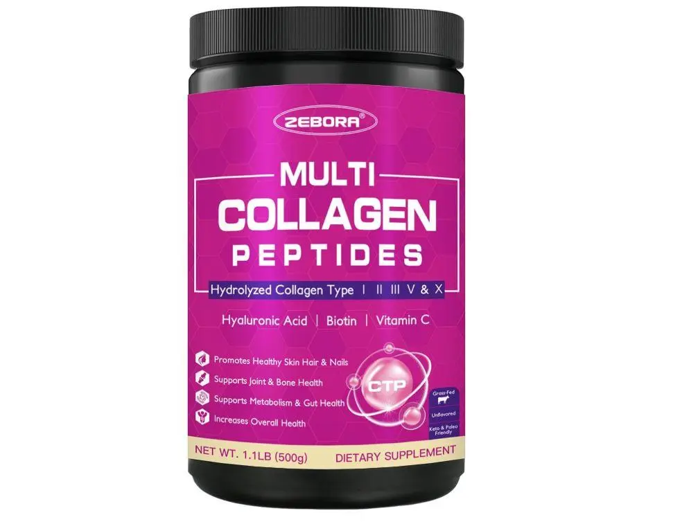 ZEBORA Multi Collagen Peptides Powder for Women, 50 Servings | Hydrolyzed Collagen Peptides Type I II III V X with Hyaluronic Acid, Biotin & Vitamin C, Supports Skin Hair Nail & Joint