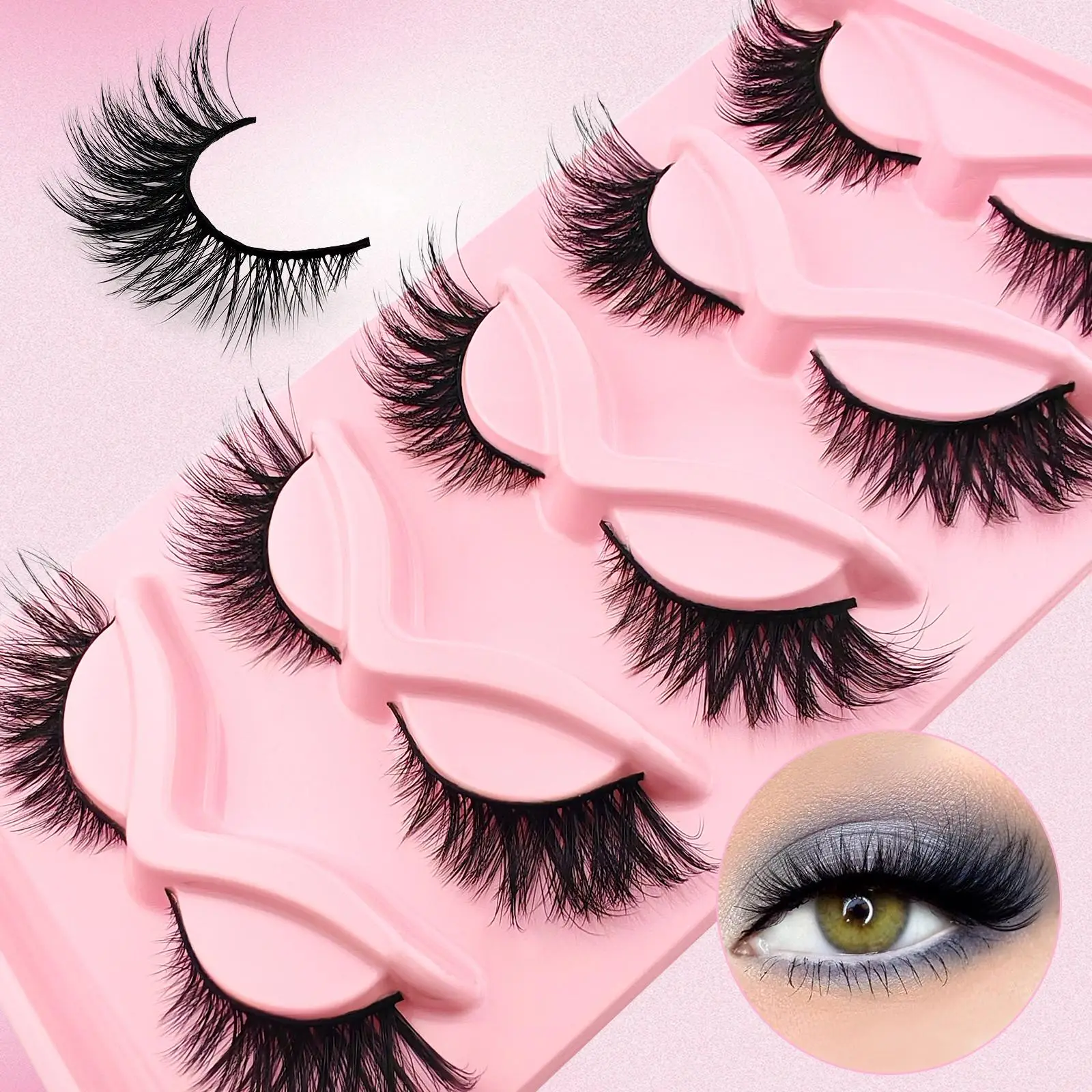 5 Pairs Cat Eye False Eyelashes for Eyelashes Extensions, Natural Look Eyelash Extensions, Volumized False Eyelashes for Women and Girls Eye Makeup En