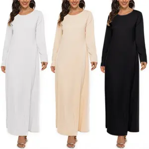 Muslim Prayer Dress Basic Long Sleeve Round Neck Modest Summer Outfit Abaya Kurta in White Beige & Black for Prayer & Casual Wear Robe
