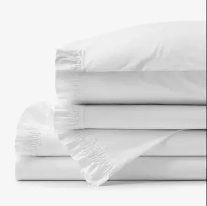 Solid Ruffle Garment Washed Cotton Percale Bed Sheet Set - White, Twin