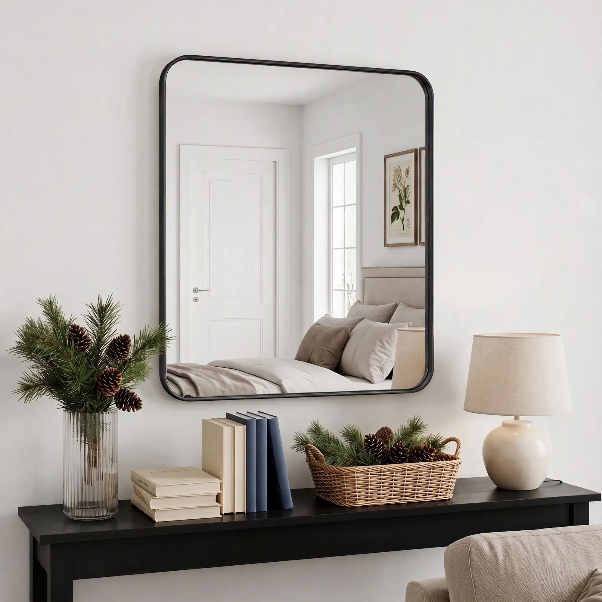 Bathroom Mirror 36"x 24" Wall Mirror with Rectangular Metal Frame, Black.