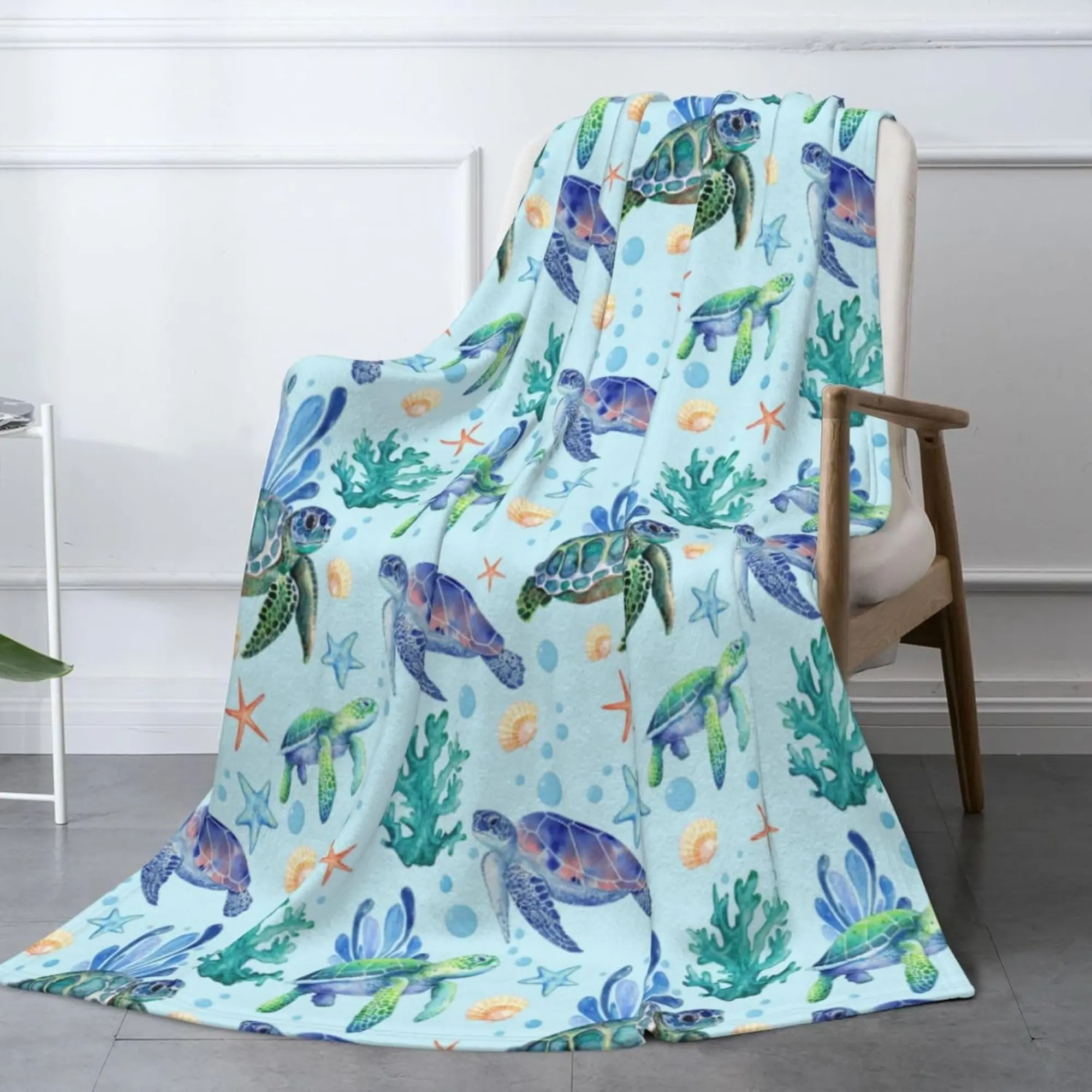 Sea Turtle Throw Blanket - Super Soft Flannel Fleece Blanket for Boys Girls Kids Pets, Lightweight Cozy Warm Ocean Themed Bed Couch Sofa Blankets