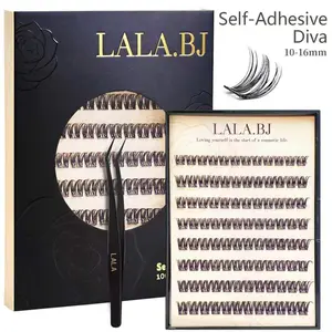 【DIVA】LALA Self-Adhesive DIY Cluster Lashes, 10-16mm  D-Curly Pre-Glued with Curler, Lash Extensions/Eyelashes Extensions, Reusable Synthetic Cosmetic for dramatic Look (No Glue Needed, Easy Application)