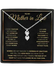 To My Mother in law Double Heart Zircon Pendant Necklace with Card and Gift Box, Mother's Day Birthday Christmas Gift, Love Necklace, Heart Design Necklace