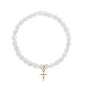 5"-7" Tiny Cross Elongated Freshwater Cultured Pearl Baby / Kids / Teen Bracelet