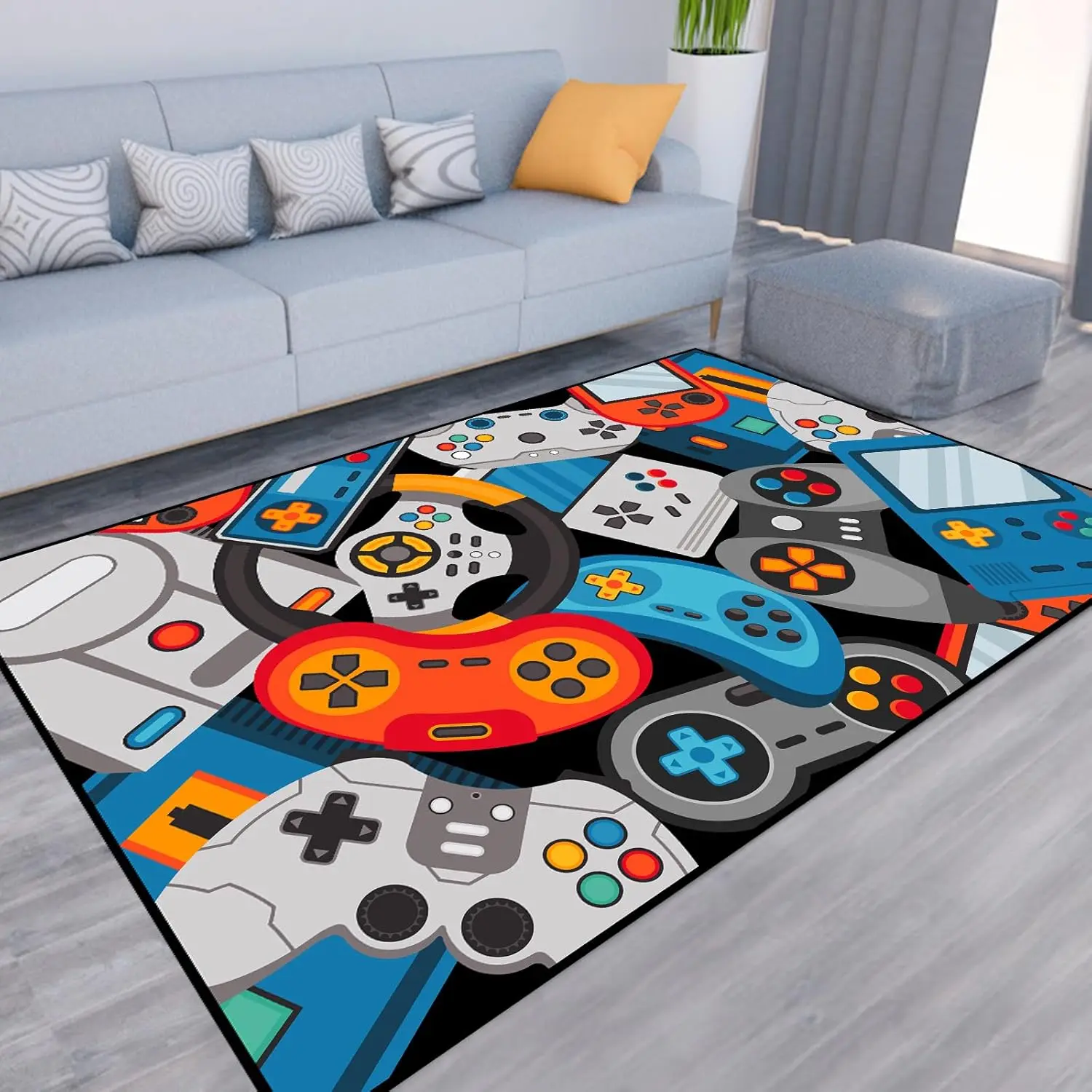 Area Rug Teen Boys Carpet, 3D Gaming Rugs Gamepad Controller Mat for Boys Girls Bedroom Playroom, Non-Slip Gamer Rugs  Gaming Area Rugs (Blue, 63" x ")