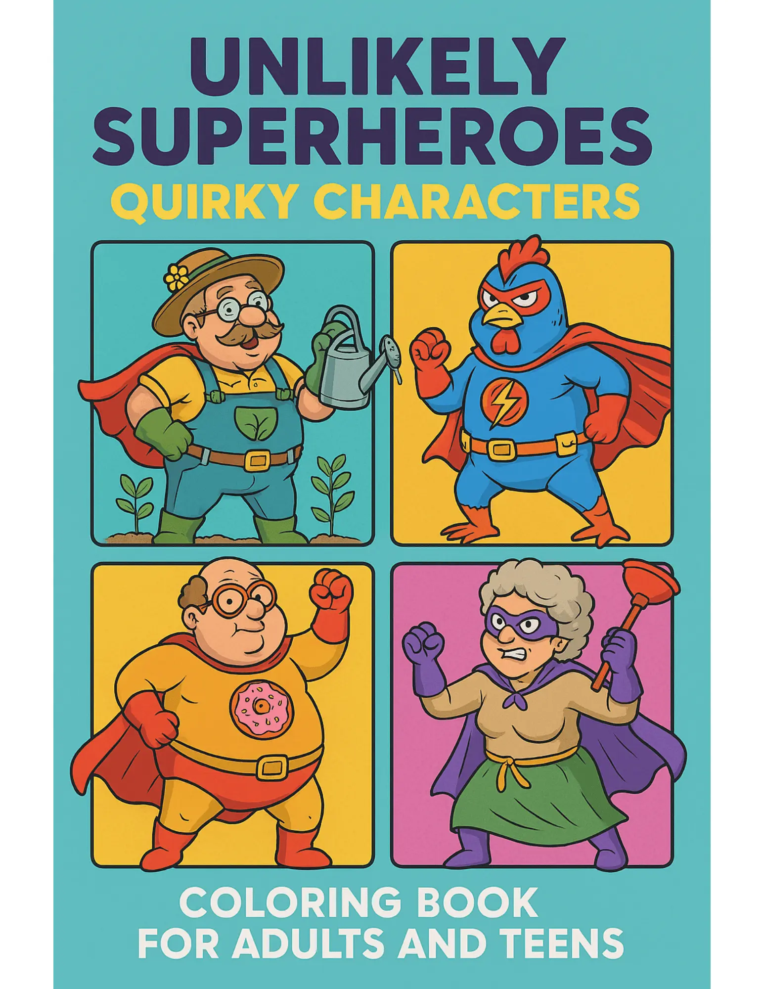 Unlikely Superheroes Quirky Characters Coloring Sheets For Adults and Teens