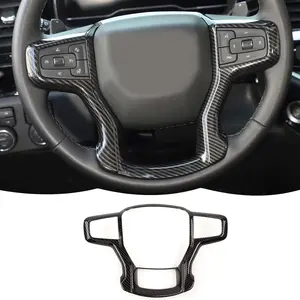 Carbon Fiber Steering Wheel Trim Cover Frame Decoration Interior Accessories Compatible with Chevrolet Silverado 2019-2023,for Chevrolet Tahoe 2021-2023,for Suburban SUV 2020-2023