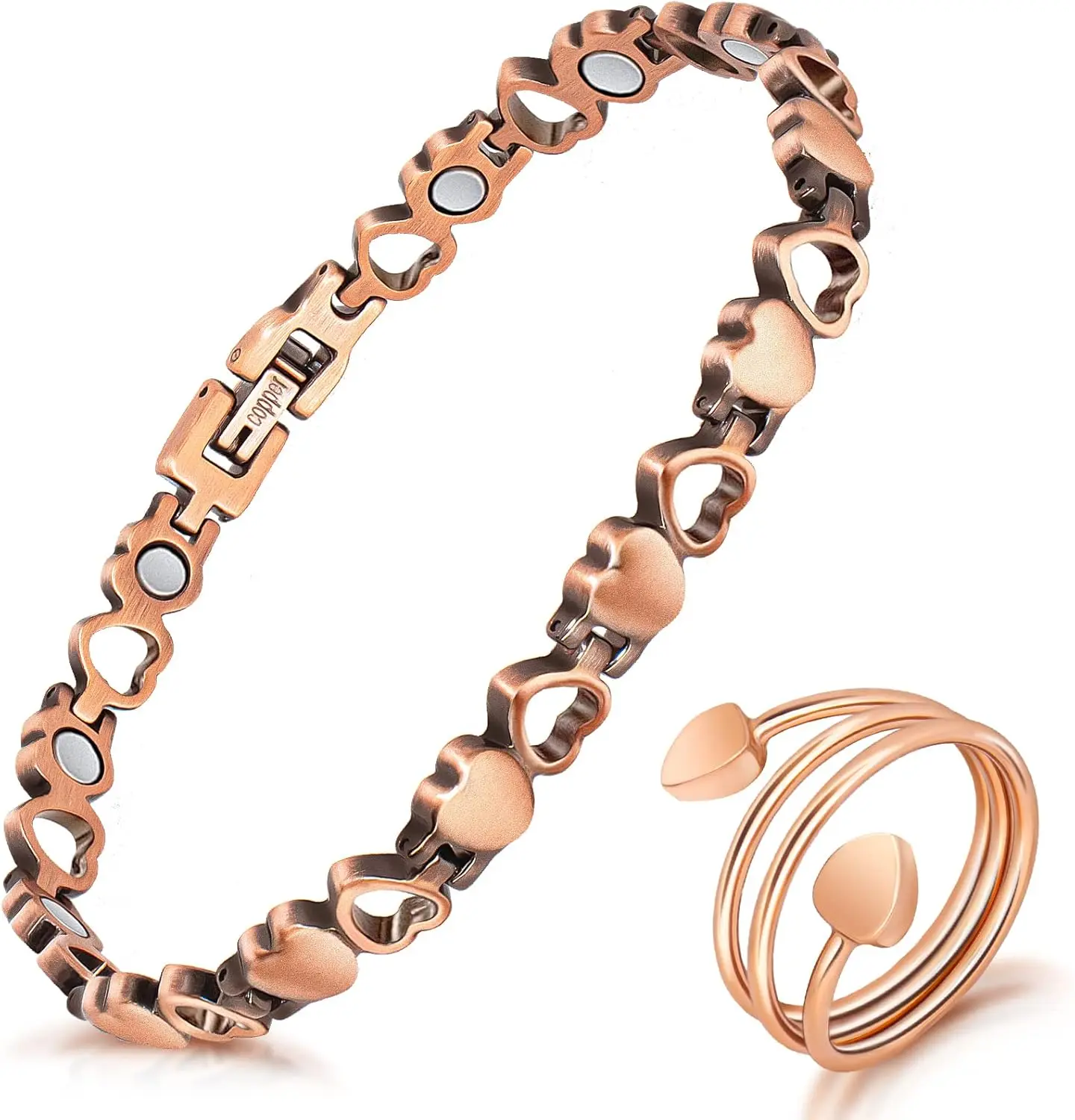 Magnetic Copper Bracelets for Women,100% Solid Pure Copper Bracelet with 3500 Gauss Magnets & ring. Trendy Stack Bangle Trendy Jewellery Accessories
