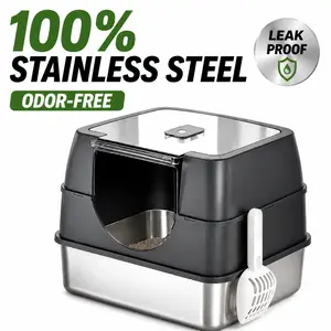 EcoJoy Large Stainless Steel Litter Box - Enclosure with High Wall, Odor Control, Flip-Top Lid, Suitable for Cats Up to 20lbs
