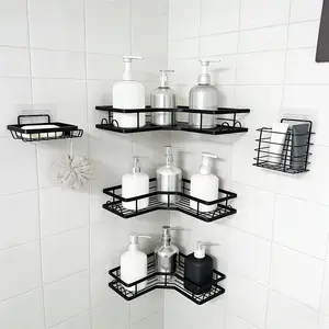 2026 New Model Triangular Corner Storage Rack | No Drilling Suction Mounted | Large Capacity Easy Install Organizer Shelf for Bathroom Kitchen Shower Caddy Cup with Hooks
