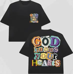 God Knows Your Hearts Christian Graphic T-Shirt – Luke 16:15 Colorful Bible Verse Tee – Faith-Based Oversized Streetwear for Men and Women dark design