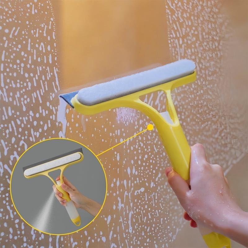 3 in 1 Glass Cleaner Squeegee with Sprayer - Streak-Free Window Cleaning Tool, Squeegee for Shower Glass, Ergonomic Handle Set , Yellow and White