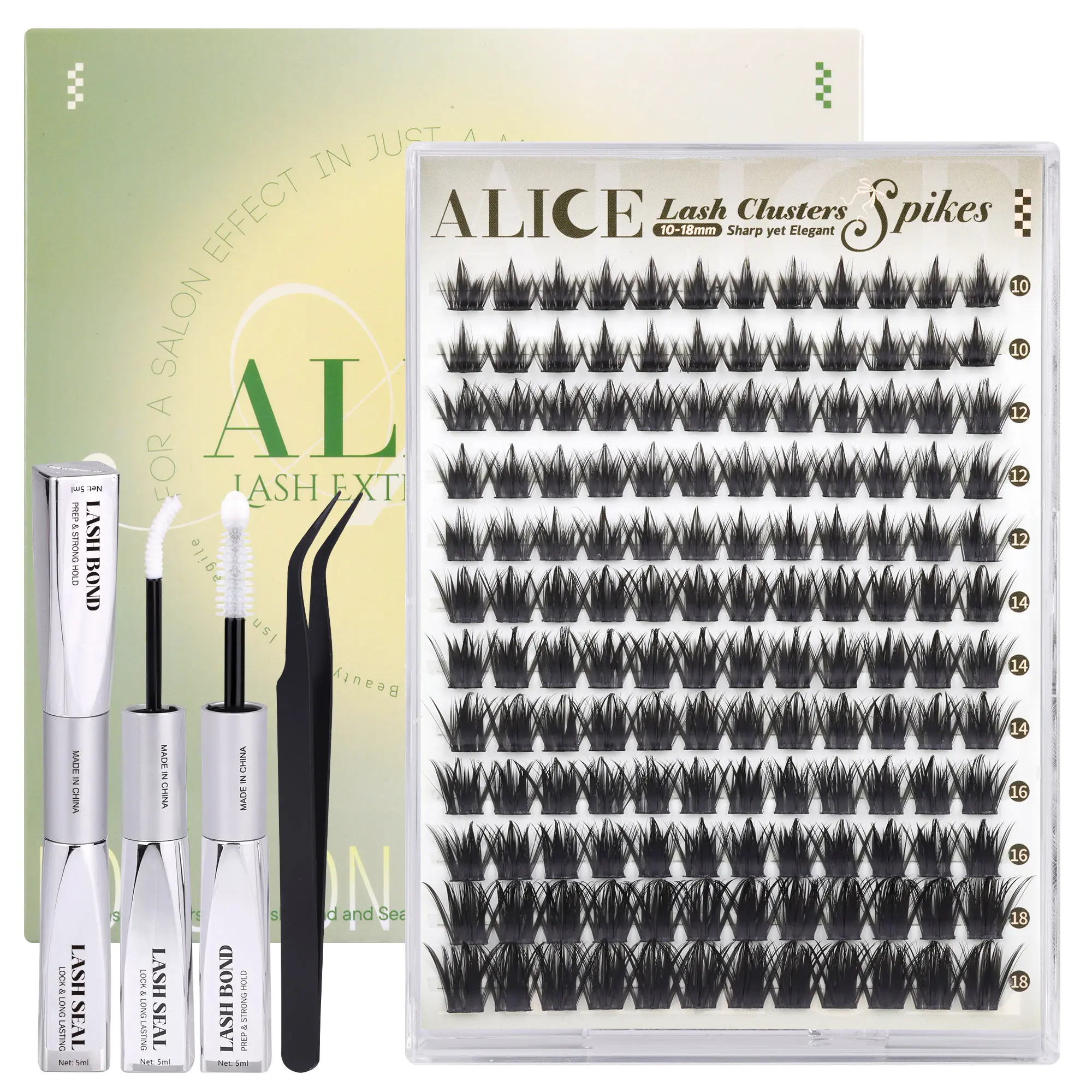 ALICE Natural Lash Extension Kit Spikes CD Curl Eyelash Clusters DIY Thin Band Individual Lashes 10-18mm Cluster Eyelash Extensions for Daily&Workplace