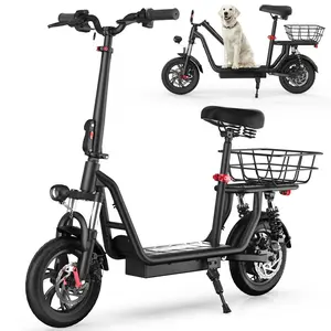 iScooter i14 Electric Scooter with Seat & Basket, 37 Miles Long Range & 28 Mph Top Speed, 14" Pneumatic Tire, Height Adjustable Seat &Handlebar, Dual Suspensions Commuting Scooter with Basket, 54.6V10Ah Battery Capacity