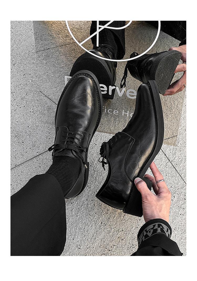 Derby men’s leather shoes with a premium feel—black dress/casual style, height-boosting platform sole, large toe box