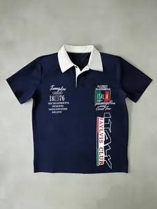 Men's 'Italy Jayvis Club' Polo Shirt | Oversized Fit, Contrast White Collar | Trendy Streetwear Essential | Perfect for Urban Style & Italian-Inspired Fashion Enthusiasts | Breathable Fabric, Vintage 1876 Graphic Aesthetic