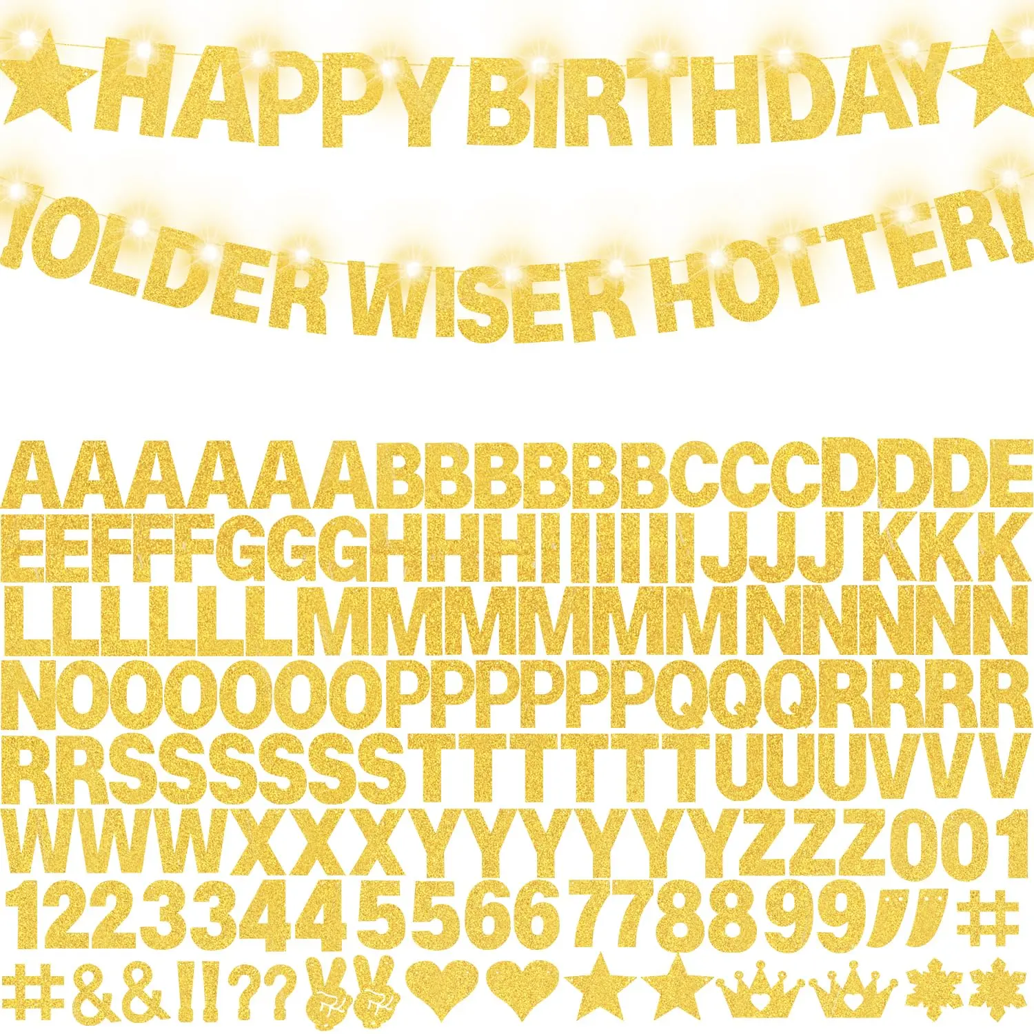 167-Piece DIY Glitter Banner Kit with Customizable Happy Birthday Letters – Includes Personalized Gold Glitter Banner Decor for Birthdays & Baby Showers