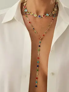 Women's Boho Chain Necklace Set, Vibrant Pendant Layered Diamond Y-Shape Long Boho Jewelry Set, Adjustable Fashion Gift