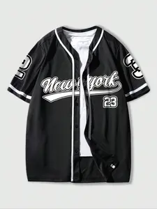 Classic  New York Baseball Jersey Top Button Up - Sporty Aesthetic Number 23 Graphic Short Sleeve Shirt - Oversized Unisex Streetwear Jersey for Summer Layering & NYC Street Style Classic Throwback Jersey