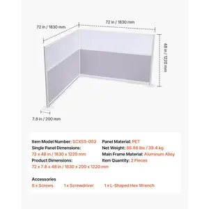 VEVOR Office Divider Privacy Partitions, 2-Pack, 72x 48 Room Divider Walls, PET Workstation Cubicle Partition with Frosted Acrylic Windows, Freestanding Privacy Panels for Office Library School